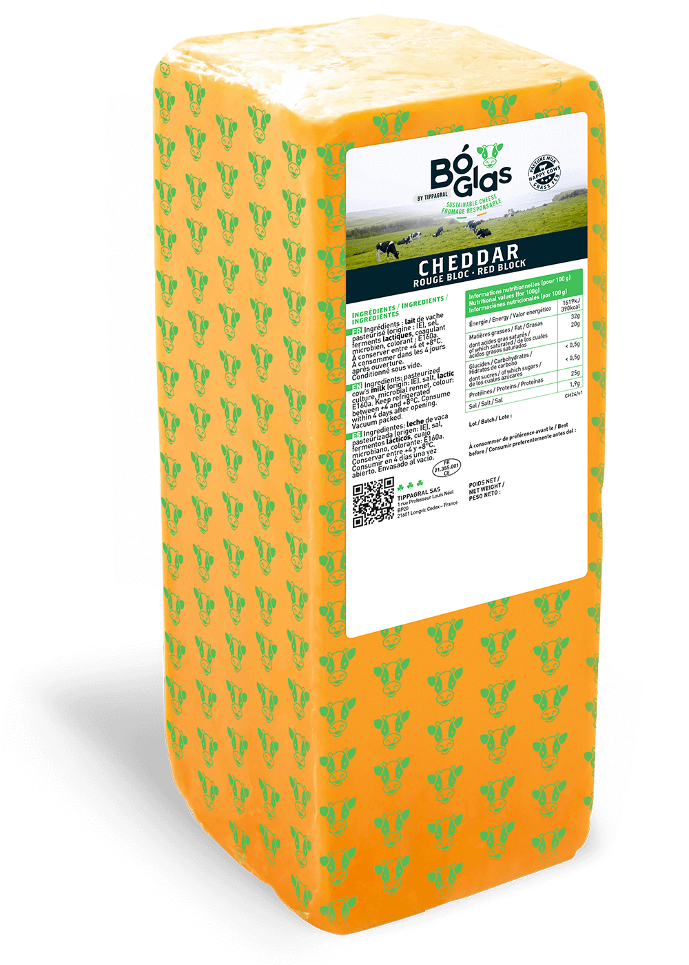 Tippagral Bloc Cheddar Rouge Pain de Fromage Pâte Ferme