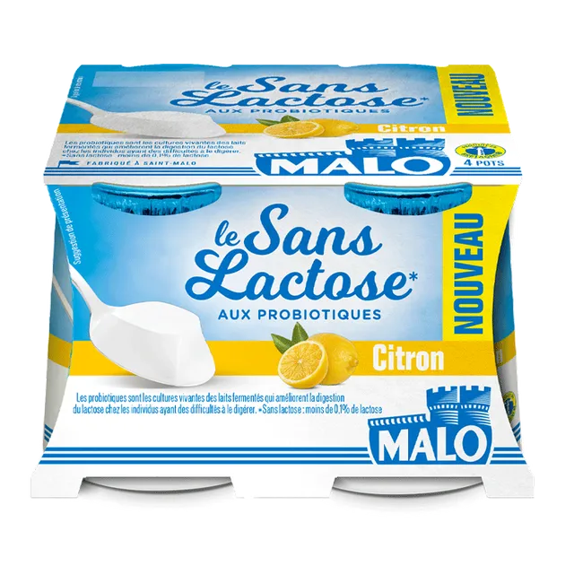 Malo Sans Lactose Citron yaourt sans lactose probiotiques