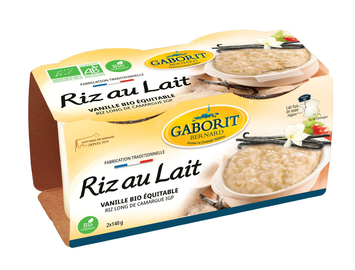 Maison Bernard Gaborit Riz au lait bio Tradition 2x140g - dessert vanille