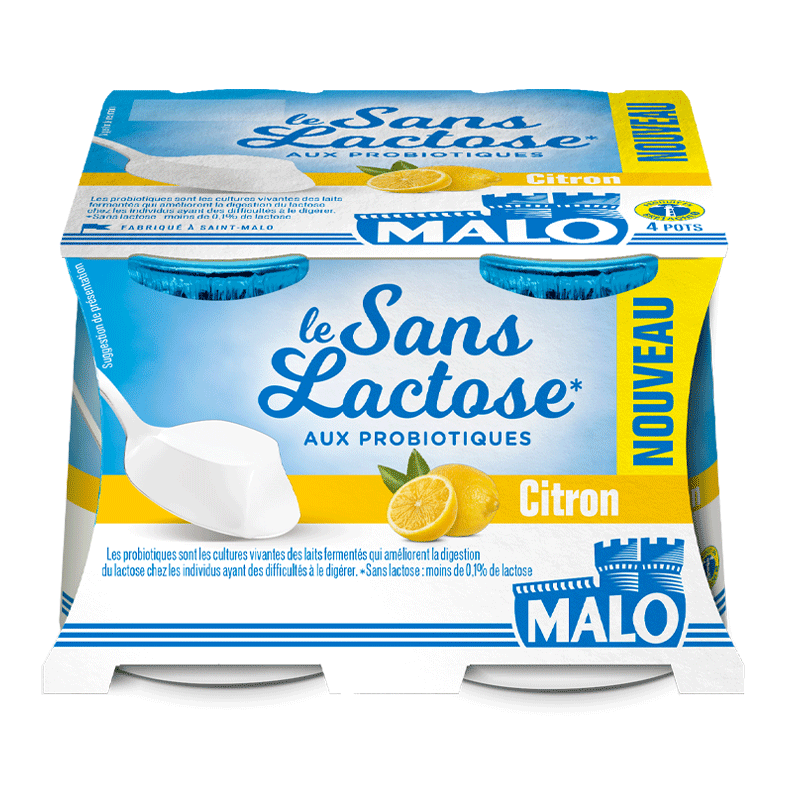 Malo Sans Lactose Citron yaourt sans lactose probiotiques