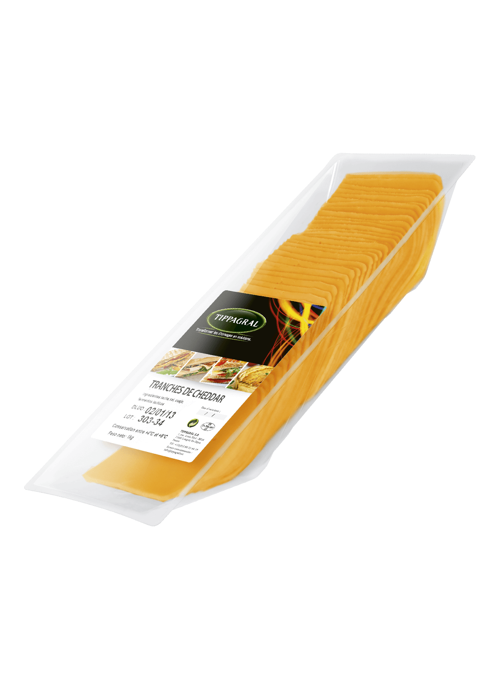 Tippagral Tranches Cheddar rouge fromage en tranches 9x9