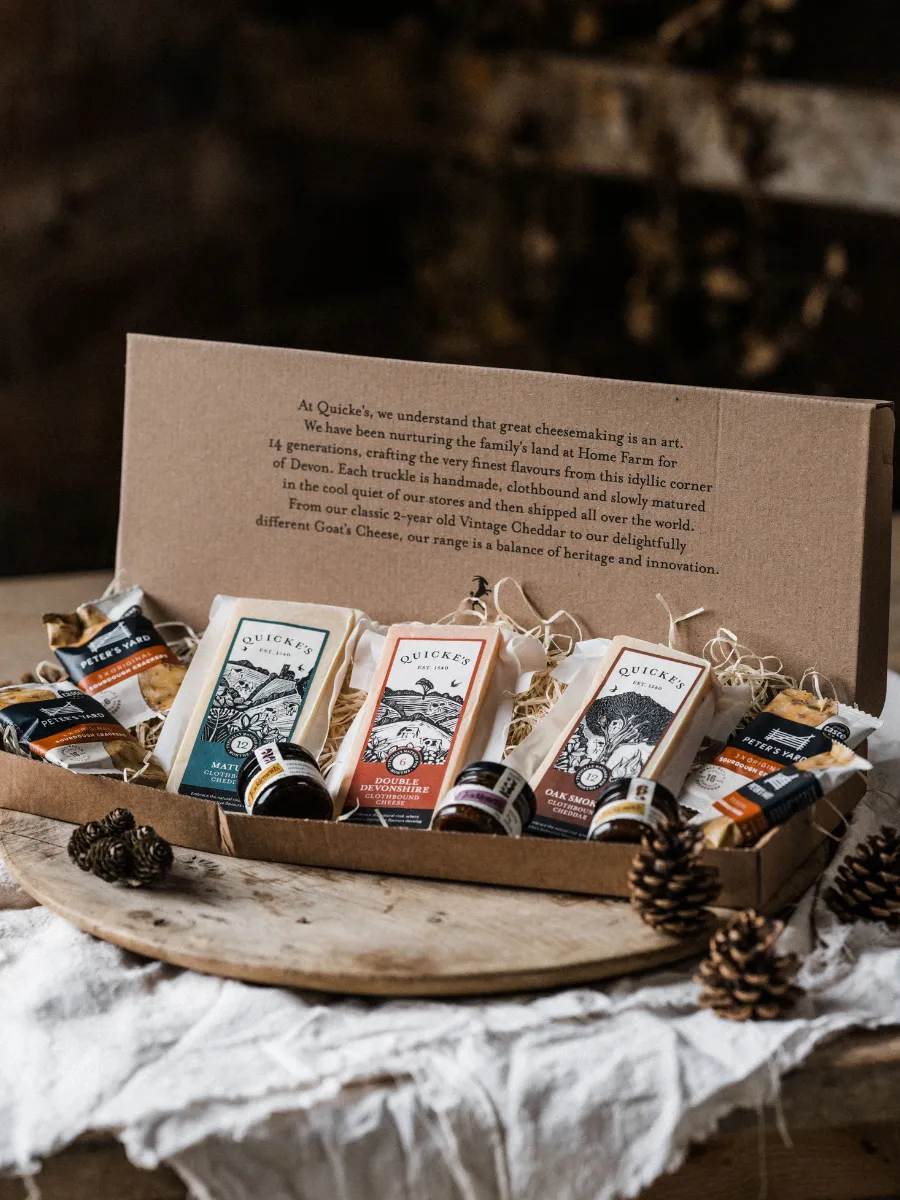 Quicke's Letter Box Cheese Hampers Cheese & Chutney cheddar